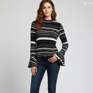 Mossimo Long Flutter Sleeve Pink And Black Stripe Top Women's Small Hippie Y2K